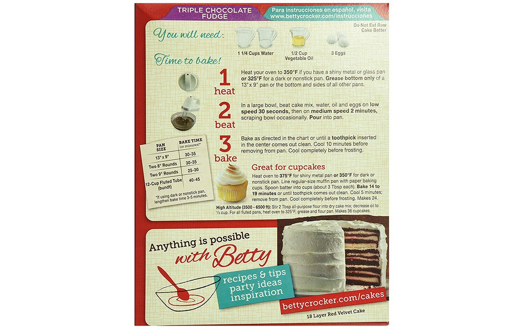 Betty Crocker Delights Super Moist Triple Chocolate Fudge Cake Mix   Box  432 grams